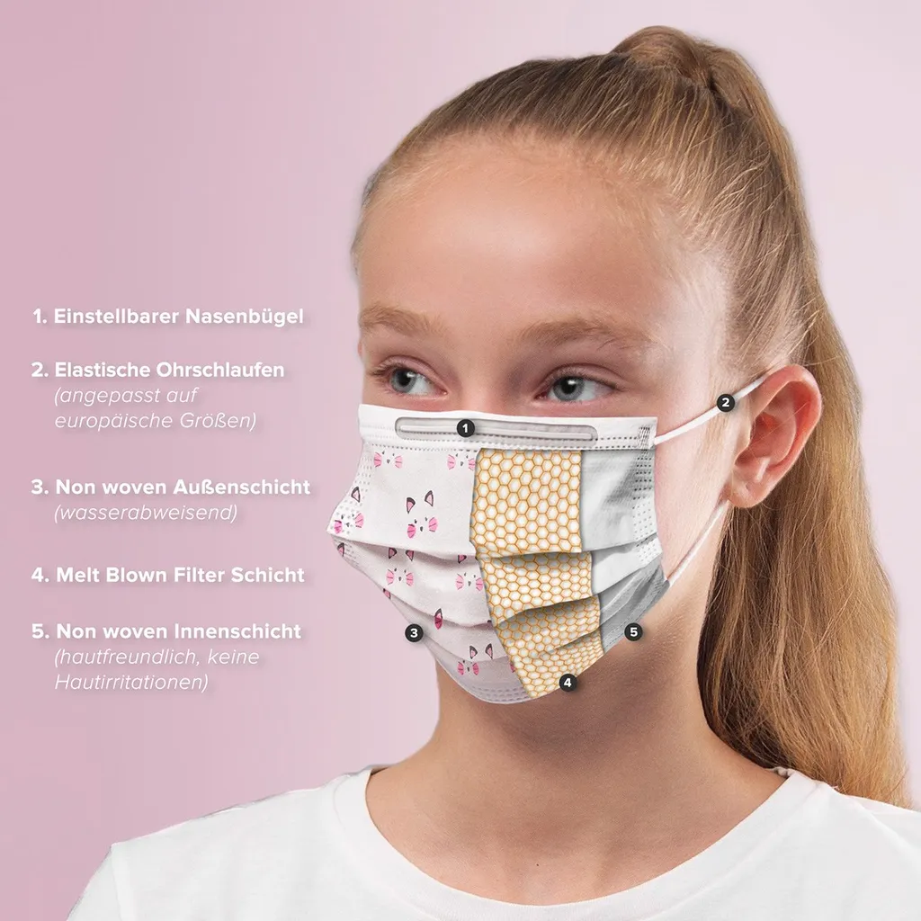 S.Ú.L.Y. Medizinische Mundschutz Für Kinder -Maske Typ IIR, OP-Masken Kätzchen Weiß, Hergestellt In Deutschland - 50 Stück 11 S.Ú.L.Y. Medizinische Mundschutz Für Kinder -Maske Typ IIR, OP-Masken Kätzchen Weiß, Hergestellt In Deutschland - 50 Stück – Bild 11