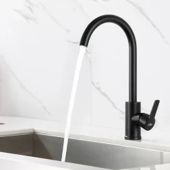 Auralum Schwarz Küchenarmatur Spültischarmatur 360° Wasserhahn Einhandmischer Spültisch Waschbecken Mischbatterie, Griffe Teil: Zylinder