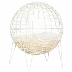 Pawhut Rattan Katzenkorb Katzenhöhle Katzenhütte Katzenbett Mit Kissen Erhöhtes Design Haustierbett Cremeweiß Ø45 X 57H Cm -Garten- & Gewächshäuser Geschäft 4b0551485eefe27bd8b2bdad8b040890