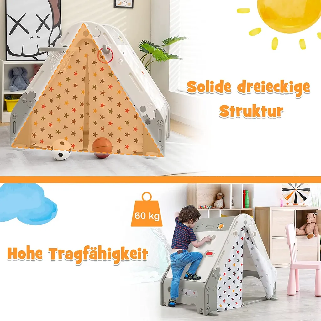 COSTWAY 5 In 1 Kletterdreieck Spielzelt, Kinderspielzelt Mit Kletterwand, Tafel Zum Malen, Basketballkorb, Fußballtor Und Ringen, Indoor Klettergerüst Spielzeug, Multifunktionales Kletterspielzeug 4 COSTWAY 5 In 1 Kletterdreieck Spielzelt, Kinderspielzelt Mit Kletterwand, Tafel Zum Malen, Basketballkorb, Fußballtor Und Ringen, Indoor Klettergerüst Spielzeug, Multifunktionales Kletterspielzeug – Bild 4