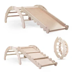 MAMOI® Kletterbogen Mit Rutsche, Kletterdreieck, Baby Klettern, Regenbogenwippe Aus Holz, Holzbogen Für Kinder, Rutschbrett Für Spielplatz, Klettergerüst Indoor Ab 1/2/3 Jahre