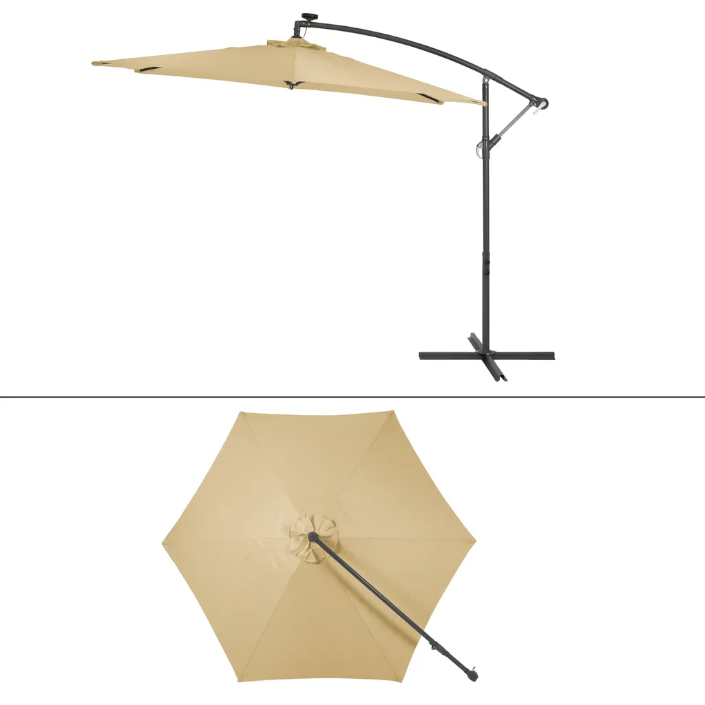 ECD Germany Ampelschirm Mit Kurbel Und Ständer Inkl. LED-Solar - Ø 300 Cm - Braun - Wasserabweisend, Sonnenschutz UV50+, Neigbar, Gartenschirm Terrassenschirm Marktschirm Kurbelschirm Schirm 3 ECD Germany Ampelschirm Mit Kurbel Und Ständer Inkl. LED-Solar - Ø 300 Cm - Braun - Wasserabweisend, Sonnenschutz UV50+, Neigbar, Gartenschirm Terrassenschirm Marktschirm Kurbelschirm Schirm – Bild 3