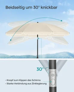 SONGMICS Sonnenschirm 160 Cm, Sonnenschutz UPF 50+, Beidseitig Um 30° Knickbar, Höhenverstellbar, Mit Tragetasche, Ohne Ständer, Beige GPU60WTV1 -Garten- & Gewächshäuser Geschäft 4ba09569c20ff0c50184412507fc71ee