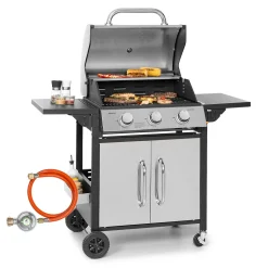 Klarstein Gasgrill Mit Großer Grillfläche, Gasgrill Mit 3 Brenner, 10,8 KW Edelstahl-Gasgrill, BBQ Gasgrill Für Balkon & Garten, Grill Für Propangas, Gasgrills Mit Seitentischen & Thermometer
