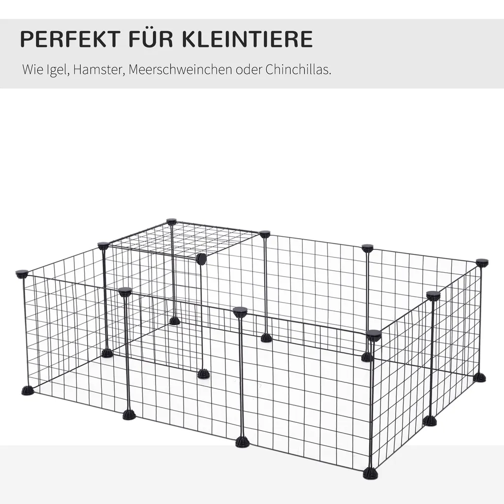 PawHut Gittergehege Freigehege Laufgehege Für Kleintiere Laufstall Kleintierkäfig Metallgitter Flexibel Umformbar Schwarz 106 X 73 X 36 Cm 4 PawHut Gittergehege Freigehege Laufgehege Für Kleintiere Laufstall Kleintierkäfig Metallgitter Flexibel Umformbar Schwarz 106 X 73 X 36 Cm – Bild 4