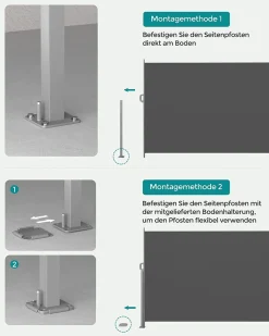 SONGMICS Seitenmarkise, Sichtschutz, 200 X 400 Cm, Ausziehbar Aus 220 G/m² Polyester,Blickdicht, Seitenrollo, Für Balkon, Terrasse, Garten, Anthrazit GSA204G02 -Garten- & Gewächshäuser Geschäft 4cc5cfb1032b4342b982982cf1f87357