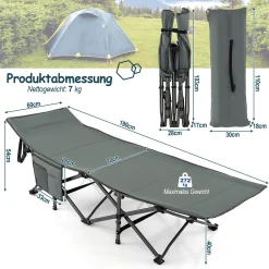 COSTWAY Klappbare Campingliege, Campingbett Feldbett Klappbett, Liege Bett Reiseliege Bis 400 Kg Belastbar, Einzelbett Faltbett Mit Seitentasche, Für Campingplatz, Strand Und Büro -Garten- & Gewächshäuser Geschäft 4ccf2bf73322093abc95bda5651b6d47