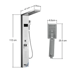 Puluomis Duschsystem Duschpaneel 5 Funktionen Duscharmatur Mit Kopfbrause Und 3 Stufen Handbrause, Regendusche Duschkopf Duschset Aus Edelstahl Mit Display , Silber Weiß -Garten- & Gewächshäuser Geschäft 4d34776b2974ad521b8c6cc795f5d19e