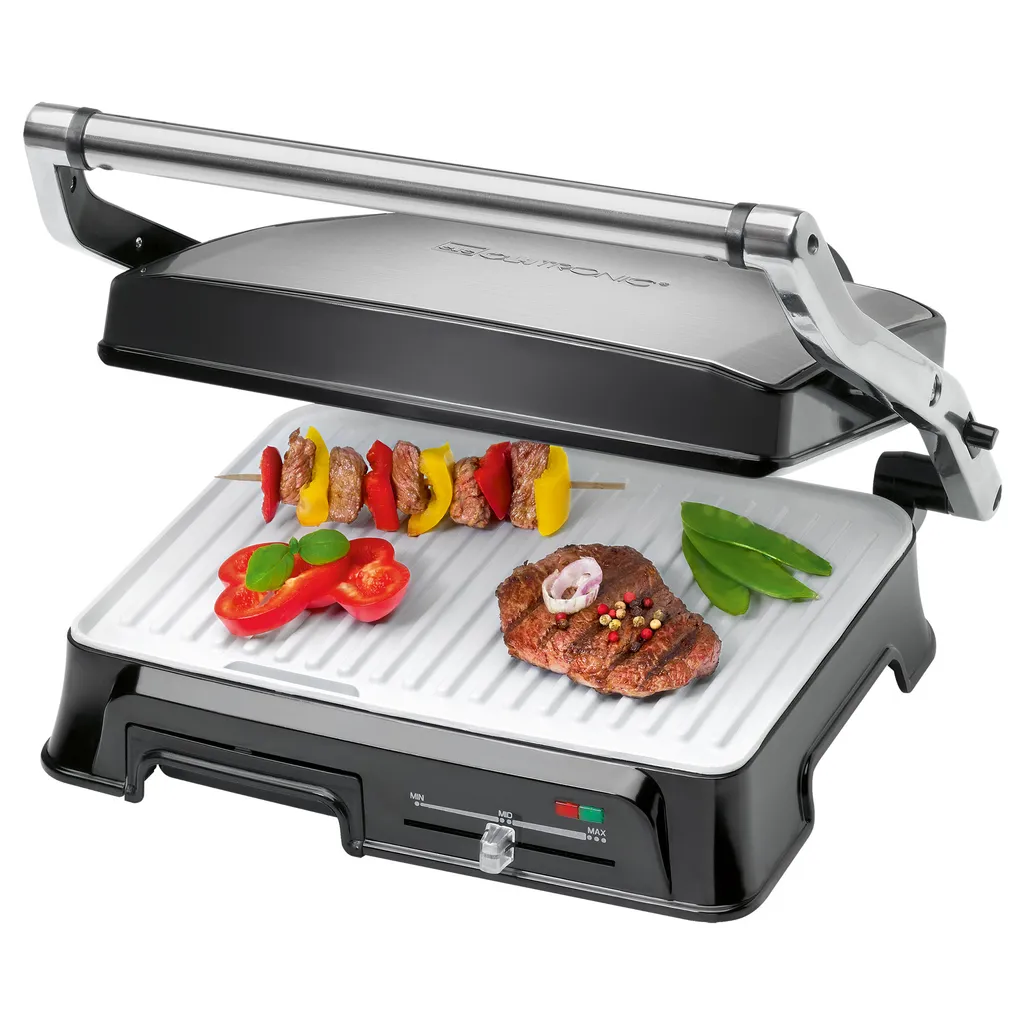 Clatronic KG 3571 Elektrischer Kontaktgrill, Multigrill, Für Beidseitiges & Fettfreies Grillen, Antihaftbeschichtete Platten, Kabelaufwicklung, 2000 Watt, Edelstahl 2 Clatronic KG 3571 Elektrischer Kontaktgrill, Multigrill, Für Beidseitiges & Fettfreies Grillen, Antihaftbeschichtete Platten, Kabelaufwicklung, 2000 Watt, Edelstahl – Bild 2