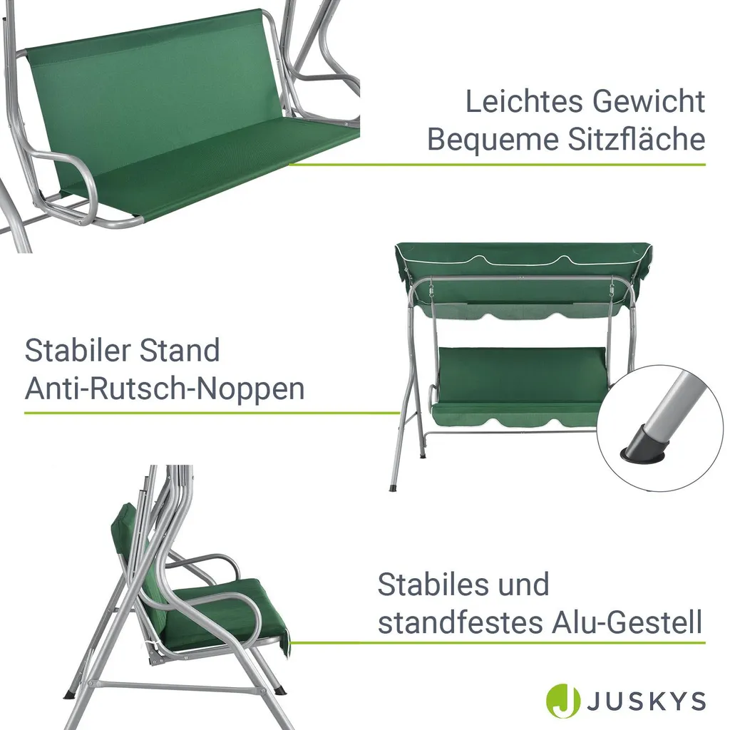Juskys Hollywoodschaukel 3-Sitzer Mit Dach & Sitzauflage – Gartenschaukel 200 Kg Belastbar – Schaukelbank Für Garten & Terrasse - Grün 5 Juskys Hollywoodschaukel 3-Sitzer Mit Dach & Sitzauflage – Gartenschaukel 200 Kg Belastbar – Schaukelbank Für Garten & Terrasse - Grün – Bild 5