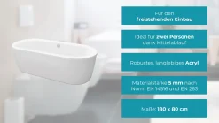 Calmwaters® Freistehende Badewanne 180x80 Cm, Acrylwanne Modern Soft, Duo-Badewanne Für 2 Personen, Maße 180 X 80 Cm, Freistehende Wanne Oval, Runde Badewanne Freistehend, Duowanne Weiß, 02SL3337 -Garten- & Gewächshäuser Geschäft 4d6da4c3cee49672f078bece894dcf98