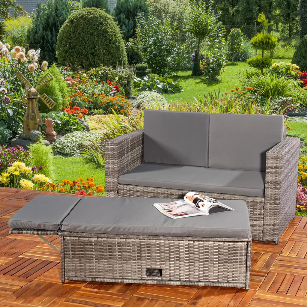 Mucola Lounge Gartenmöbel Sofa Bank Tisch Klappbar Rattan Gartenset Sitzmöbel Grau NEU 2 Mucola Lounge Gartenmöbel Sofa Bank Tisch Klappbar Rattan Gartenset Sitzmöbel Grau NEU – Bild 2