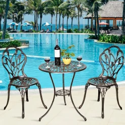 COSTWAY 3tlg. Bistroset Balkonset Gartenset Sitzgruppe Sitzgarnitur Gartengarnitur Gartenmoebel Bistrotisch Gartentisch Mit 2 Stuehlen Metall Antik