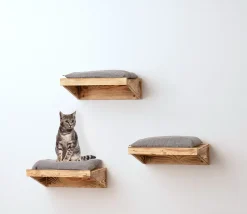 Animal-design Wandliege FLAME Katzen-liege Holz Wandmontage Rustikal Mulde Kletterwand, Größe:3er Set