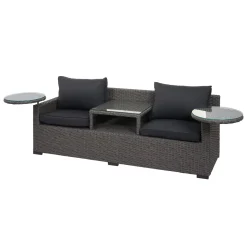 Mendler Poly-Rattan Garnitur HWC-J38, Garten-/Lounge-Set Sitzgruppe, Spun Poly Halbrundes Rattan Grau, Kissen Anthrazit
