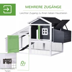 PawHut Zwerghühnerstall Mit Auslauf Und Stange, Zwerghühnerkäfig, Laufstall, Mit Nistkasten, Massivholz, Grau, 175,4 X 95,5 X 100 Cm -Garten- & Gewächshäuser Geschäft 4e4fe4f4273e19f2c3ad2bceef6f5c89