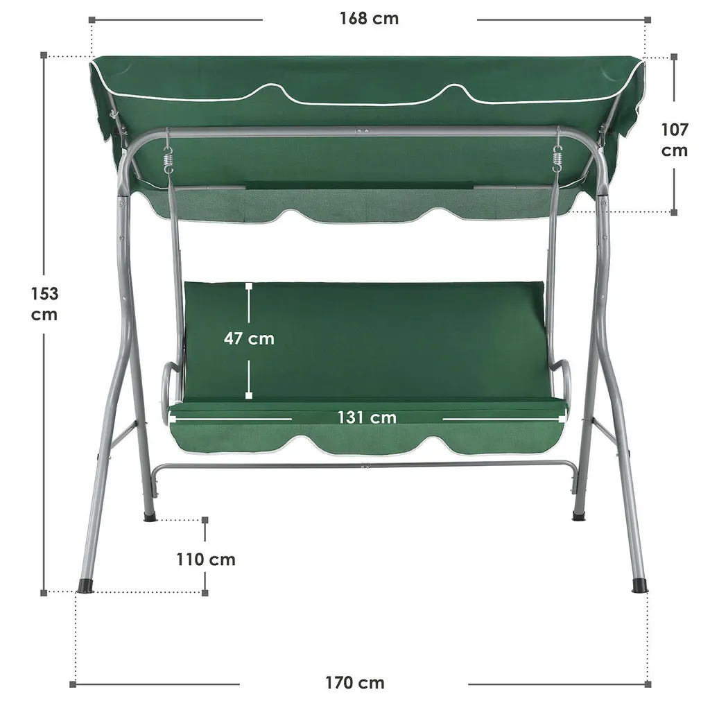 Juskys Hollywoodschaukel 3-Sitzer Mit Dach & Sitzauflage – Gartenschaukel 200 Kg Belastbar – Schaukelbank Für Garten & Terrasse - Grün 2 Juskys Hollywoodschaukel 3-Sitzer Mit Dach & Sitzauflage – Gartenschaukel 200 Kg Belastbar – Schaukelbank Für Garten & Terrasse - Grün – Bild 2