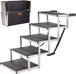 ONVAYA® Hundetreppe Faltbar | 5 Stufen | Hunderampe Einstieghilfe Für Autos Oder Hohe Betten | Klappbare Haustiertreppe | Stabile Hundeleiter | Praktisch & Leicht | Für Bis Zu 60 Kg