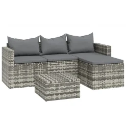 VidaXL 3-tlg. Garten-Lounge-Set Mit Kissen Grau Poly Rattan
