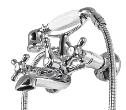 Calmwaters® Badewannenarmatur Retro Cross, Vintage-Wannenarmatur Mit Kreuzgriffen Und Handbrause, Wasserhahn Badewanne, Zweigriffmischer, Aufputzarmatur, Brauseabgang 1/2, Messing, Chrom, 13PZ2442 -Garten- & Gewächshäuser Geschäft 4ea4ab42eca53c7a3a9840401477cb2b