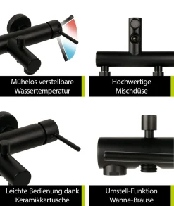 'aquaSu® Wannenarmatur In Schwarz Lago 2.0 | Badewannenarmatur Mit Umsteller | Einhebelmischer Wanne Mit Stickgriff | Keramikkartusche Mit Wassersparfunktion | Messing | Brauseanschluss 1/2 | 78386 6 -Garten- & Gewächshäuser Geschäft 4ec4b33af718d0a3e8272f84545c4b4d