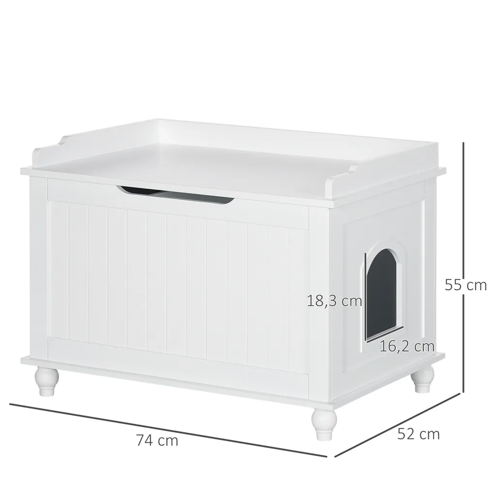PawHut Katzenschrank Für Katzentoilette Katzenklo Katzenhaus Mit Klappdeckel Trennwand Katzenhöhle Katzenkommode Beistelltisch Erhöhtes Design MDF Spanplatte Weiß 74 X 52 X 55 Cm 3 PawHut Katzenschrank Für Katzentoilette Katzenklo Katzenhaus Mit Klappdeckel Trennwand Katzenhöhle Katzenkommode Beistelltisch Erhöhtes Design MDF Spanplatte Weiß 74 X 52 X 55 Cm – Bild 3