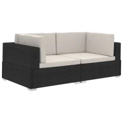VidaXL Ecksofas 2 Stk. Mit Auflagen Poly Rattan Schwarz