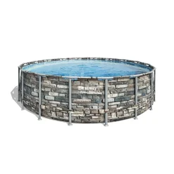 Bestway® Power Steel™ Aufstellpool Komplett-Set Mit Filterpumpe Ø 549 X 132 Cm Steinwand-Optik (Naturstein), Rund