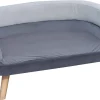 PawHut Hundesofa Mit Rückenlehne, Haustiersofa Mit Holzbeinen, Hundebett Weichem Bezug Katzensofa Grau 86,5x 61x36 Cm