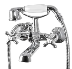 Calmwaters® Badewannenarmatur Retro Cross, Vintage-Wannenarmatur Mit Kreuzgriffen Und Handbrause, Wasserhahn Badewanne, Zweigriffmischer, Aufputzarmatur, Brauseabgang 1/2, Messing, Chrom, 13PZ2442 -Garten- & Gewächshäuser Geschäft 4f938ba5a49ab893071dd4325a00191a