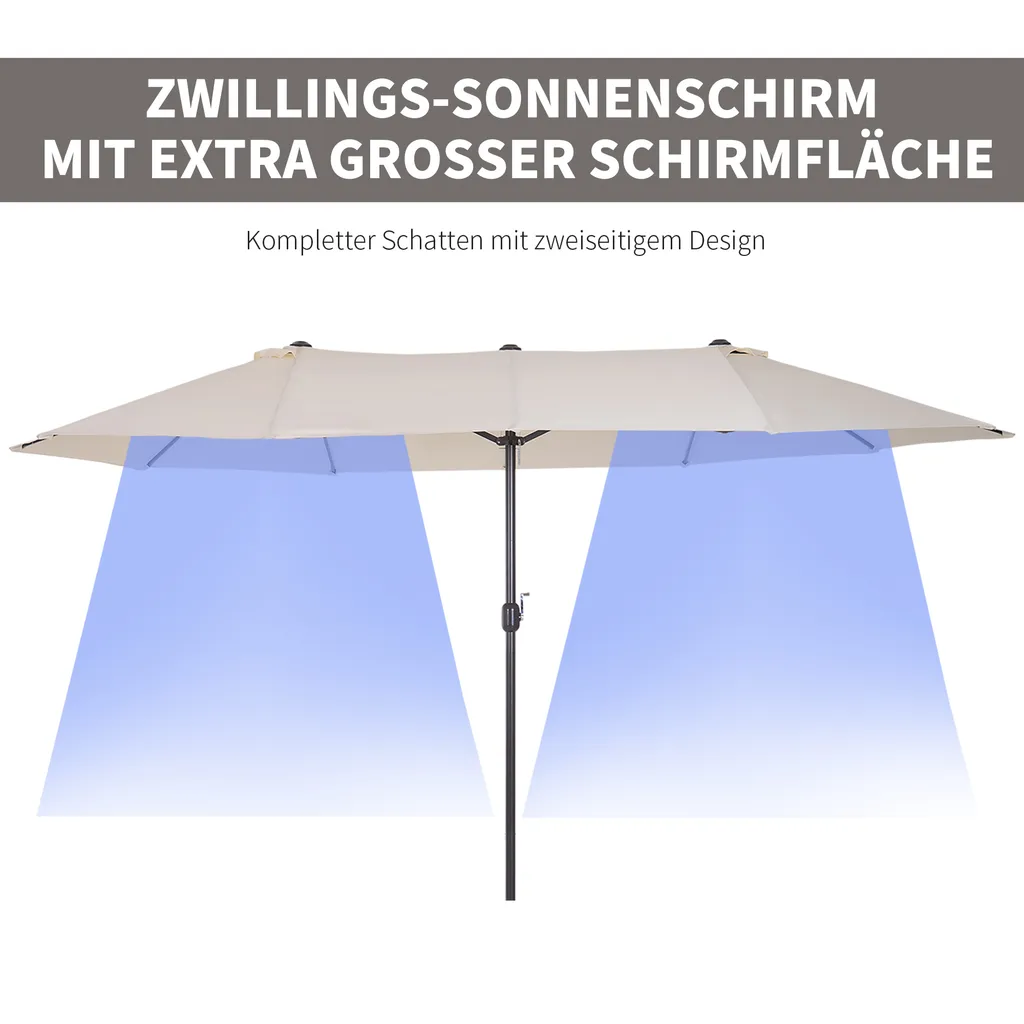 Outsunny Sonnenschirm Gartenschirm Marktschirm Doppelsonnenschirm Terrassenschirm Mit Handkurbel Oval Metall + Polyester Beige 455 X 270 X 240 Cm 5 Outsunny Sonnenschirm Gartenschirm Marktschirm Doppelsonnenschirm Terrassenschirm Mit Handkurbel Oval Metall + Polyester Beige 455 X 270 X 240 Cm – Bild 5