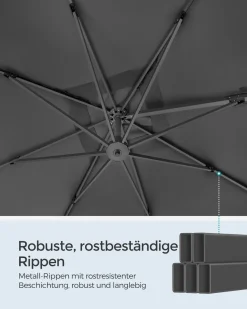SONGMICS Sonnenschirm 290 X 290 Cm, UV-Schutz UPF 50+, Um 360° Drehbar, Mit Ständer, Befestigungsgurten Und Abdeckung, Rauchgrau GPU039G01 -Garten- & Gewächshäuser Geschäft 4fe20292f2a59e06236eed6af2d19985
