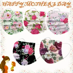 Redcoringe 30 Stück Rose Muttertag Einwegmaske Gesichtsmaske Mund-Schutz 3-lagig Gesichtsschutz Für Frauen