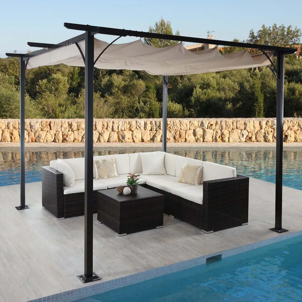 Mendler Pergola MCW-C42, Garten Pavillon, Stabiles 6cm-Gestell + Schiebedach Creme 3x3m 1 Mendler Pergola MCW-C42, Garten Pavillon, Stabiles 6cm-Gestell + Schiebedach Creme 3x3m