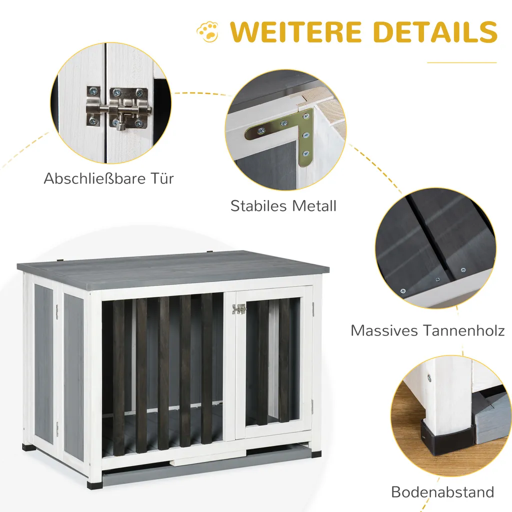 Pawhut Hundehütte Tannenholz Faltbarer Hundekäfig Hundehaus Mit Fenster Transportbox Transportkäfig Haustierkäfig Grau 84,5 X 51,4 X 61 Cm 6 Pawhut Hundehütte Tannenholz Faltbarer Hundekäfig Hundehaus Mit Fenster Transportbox Transportkäfig Haustierkäfig Grau 84,5 X 51,4 X 61 Cm – Bild 6