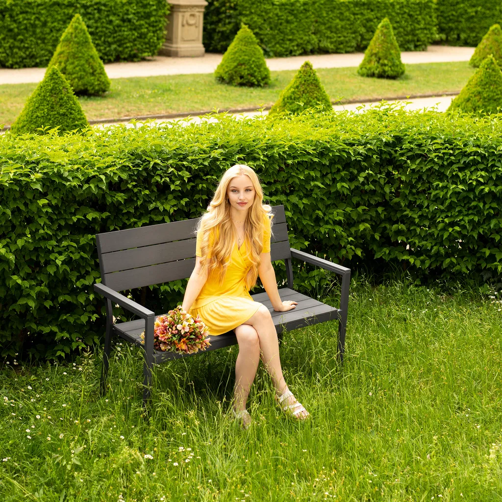 Tectake Gartenbank Line 2-Sitzer Mit Aluminiumrahmen 128x59x88cm - Dunkelgrau 2 Tectake Gartenbank Line 2-Sitzer Mit Aluminiumrahmen 128x59x88cm - Dunkelgrau – Bild 2