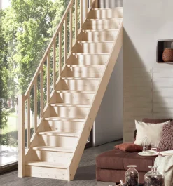 Treppen Intercon Holztreppe Intercon Casablanca | Fichte | Gerader Verlauf | 60 Cm Breite | Einseitiges Geländer | Mit Setzstufen