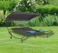 VCM Doppelliege Gartenliege Zweier Sonnenliege Liegestuhl 2 Personen Dach Bindox Grau