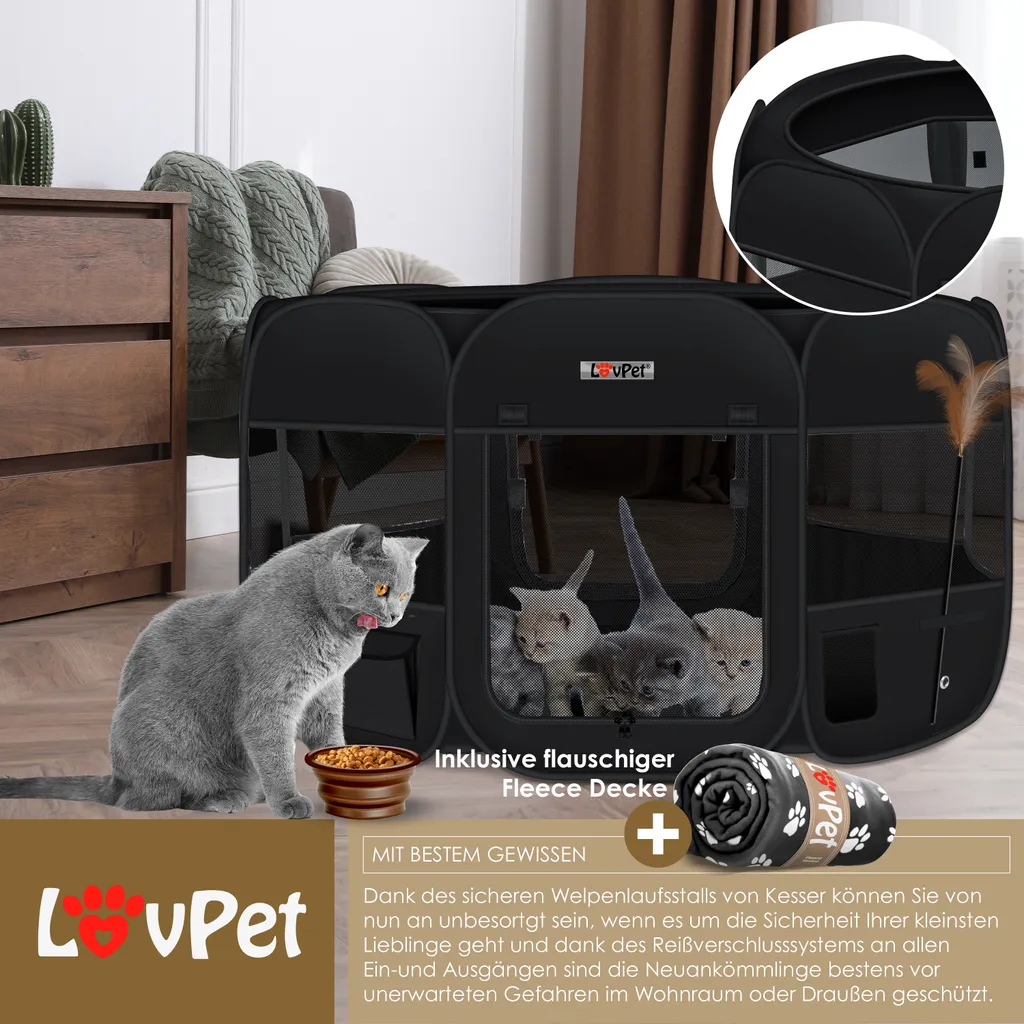 LOVPET® Welpenlaufstall Tierlaufstall Faltbar Für Kleintiere Hunde, Katzen Inkl. Hundenapf Hundelaufstall Freigehege Oxfordgewebe Pop-up System Indoor & Outdoor, Farbe:Schwarz 5 LOVPET® Welpenlaufstall Tierlaufstall Faltbar Für Kleintiere Hunde, Katzen Inkl. Hundenapf Hundelaufstall Freigehege Oxfordgewebe Pop-up System Indoor & Outdoor, Farbe:Schwarz – Bild 5
