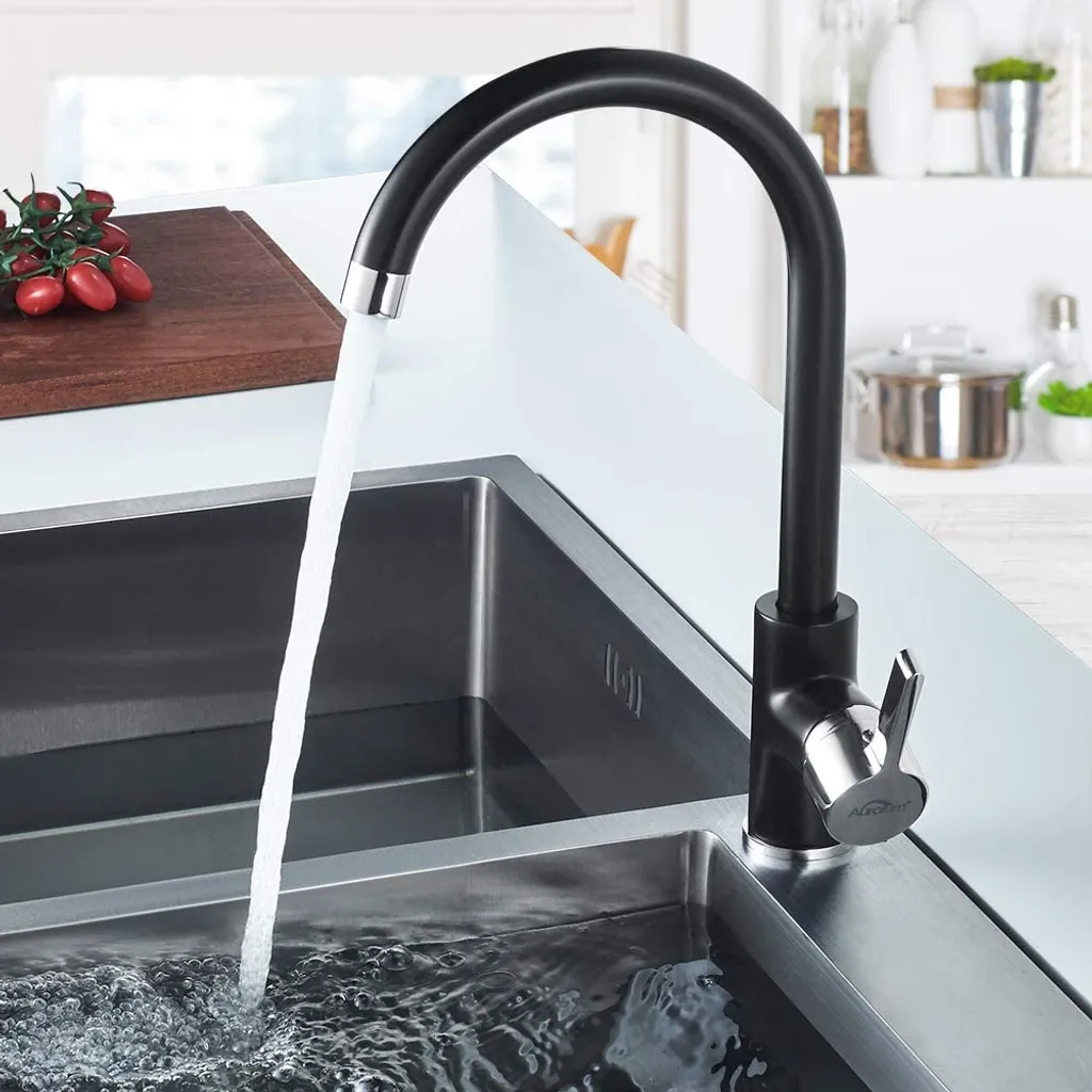 Auralum Niederdruck Wasserhahn Küche Armatur Schwarz Spültischarmatur Spüle Mischbatterie Für Kaltwasser Und Einen Wasserboiler 2 Auralum Niederdruck Wasserhahn Küche Armatur Schwarz Spültischarmatur Spüle Mischbatterie Für Kaltwasser Und Einen Wasserboiler – Bild 2
