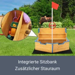 Juskys Sandkasten Käpt’n Pit - Piratenschiff Boot Aus Holz – Große Kinder Sandkiste Für Den Garten Mit Bodenplane Und Sitzbank, Outdoor Sandbox -Garten- & Gewächshäuser Geschäft 5221f8e0b59897dfd7656b1bc31b65e4