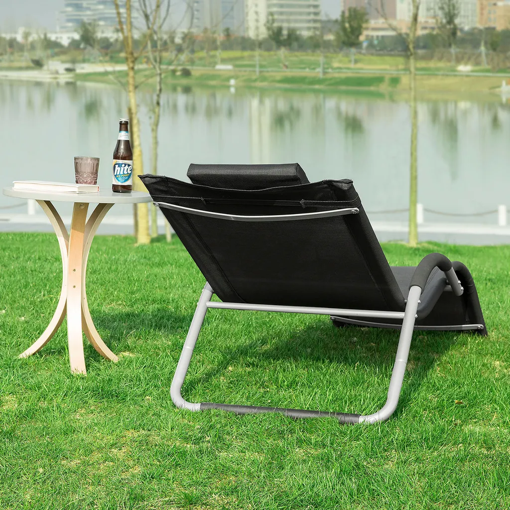 SoBuy OGS38-SCH Sonnenliege Gartenliege Relaxstuhl Liegestuhl Mit Kopfkissen Schwarz BHT Ca: 63x66x172cm 4 SoBuy OGS38-SCH Sonnenliege Gartenliege Relaxstuhl Liegestuhl Mit Kopfkissen Schwarz BHT Ca: 63x66x172cm – Bild 4