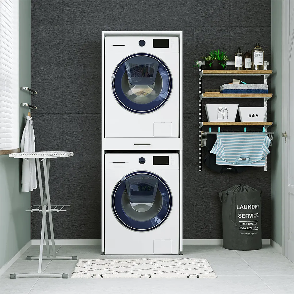 Roomartstore.de Roomart - Waschmaschinenschrank Für Trockner & Waschmaschine - Mit Ausziehbrett - Weiß - Schwarz Eiche: Weiß / + Ohne Klappschrank 1 Roomartstore.de Roomart - Waschmaschinenschrank Für Trockner & Waschmaschine - Mit Ausziehbrett - Weiß - Schwarz Eiche: Weiß / + Ohne Klappschrank