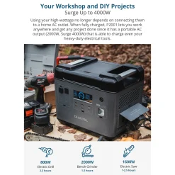 OUKITEL Tragbares Stromerzeuger P2001E, Solarspeicher Mit 2000Wh/51,2V LiFePO4 Akku Mit 2000W (4000W Peak) AC Ausgängen, Versorgt 13 Geräte Gleichzeitig, Solargenerator Mit Beleuchtung Für Outdoor Camping, Fernreisen, Heimgebrauch -Garten- & Gewächshäuser Geschäft 5260f8512e4a7386140587ffaba83503 1