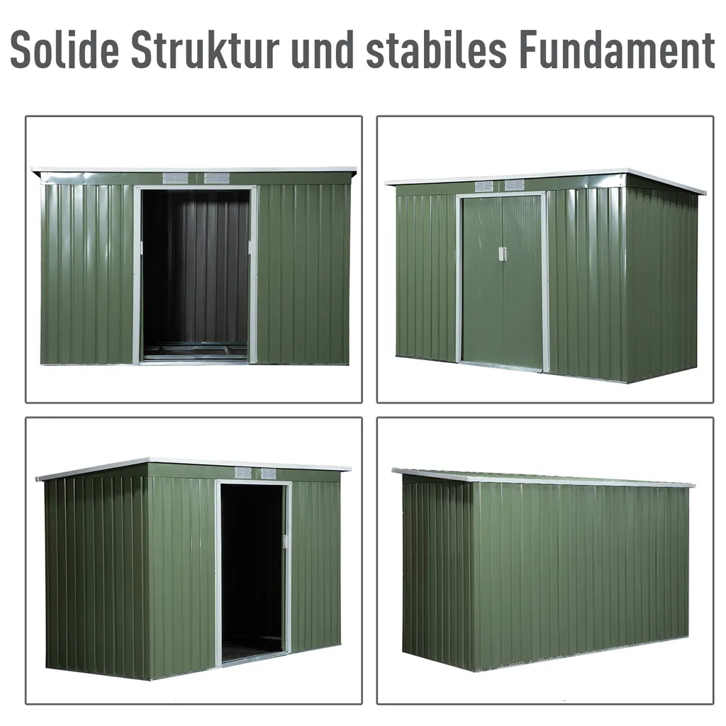 Outsunny Gerätehaus, Gartenhaus, Geräteschuppen Mit Schiebetür, Lüftungsfenster, Pultdach, Outdoor, Stahl, Hellgrün, 277 X 130 X 173 Cm 5 Outsunny Gerätehaus, Gartenhaus, Geräteschuppen Mit Schiebetür, Lüftungsfenster, Pultdach, Outdoor, Stahl, Hellgrün, 277 X 130 X 173 Cm – Bild 5