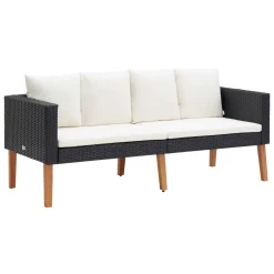 VidaXL 2-Sitzer-Gartensofa Mit Auflagen Poly Rattan Schwarz