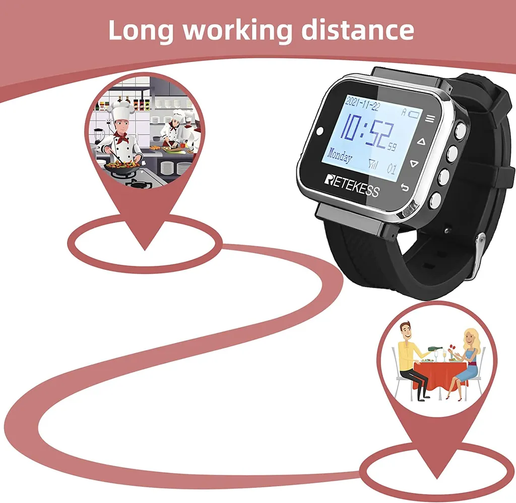Retekess TD110 Restaurant Pagers, Uhrenempfänger, 8 Sprachen, 300 MAh Eingebauter Akku, 72 Stunden Standby-Zeit, Für Restaurant, Bar 4 Retekess TD110 Restaurant Pagers, Uhrenempfänger, 8 Sprachen, 300 MAh Eingebauter Akku, 72 Stunden Standby-Zeit, Für Restaurant, Bar – Bild 4