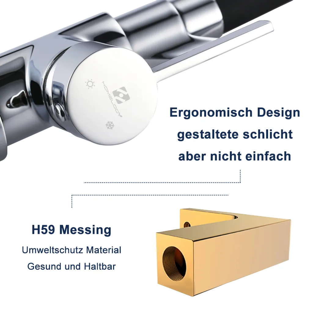 Homelody Wasserhahn Küche Schwarz, 360° Drehbar Silikon In Lebensmittelqualität Wand Küchenarmatur Wandarmatur Flexibel Ausziehbarer, Spültischarmatur Für Küche Messing 8 Homelody Wasserhahn Küche Schwarz, 360° Drehbar Silikon In Lebensmittelqualität Wand Küchenarmatur Wandarmatur Flexibel Ausziehbarer, Spültischarmatur Für Küche Messing – Bild 8