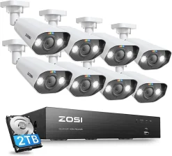 ZOSI 5MP Überwachungskamera Aussen Set, 8CH 4K 2TB HDD NVR Und 8X 5MP PoE IP Outdoor Kamera, 2-Wege Audio, Personen- Und Fahrzeugerkennung, Spotlight Alarm