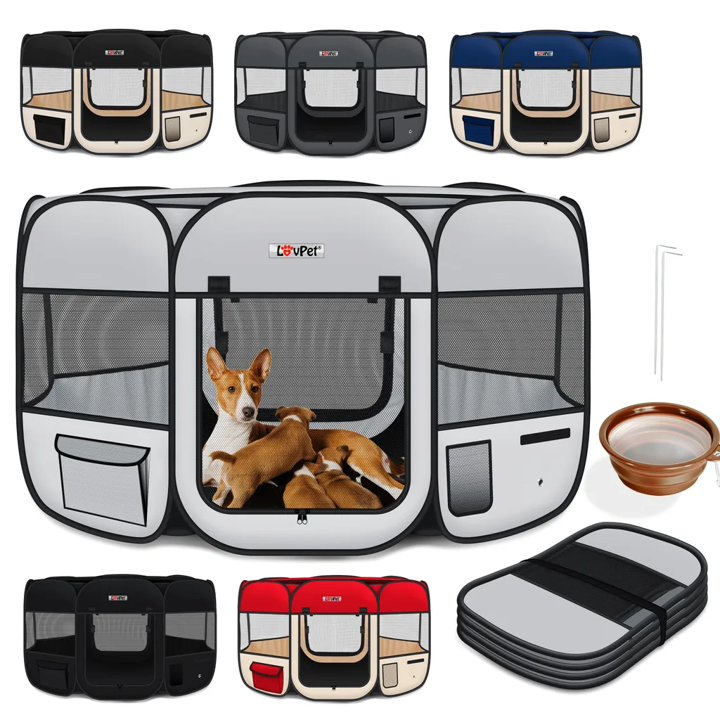 LOVPET® Welpenlaufstall Tierlaufstall Faltbar Für Kleintiere Hunde, Katzen Inkl. Hundenapf Hundelaufstall Freigehege Oxfordgewebe Pop-up System Indoor & Outdoor, Farbe:Schwarz 2 LOVPET® Welpenlaufstall Tierlaufstall Faltbar Für Kleintiere Hunde, Katzen Inkl. Hundenapf Hundelaufstall Freigehege Oxfordgewebe Pop-up System Indoor & Outdoor, Farbe:Schwarz – Bild 2